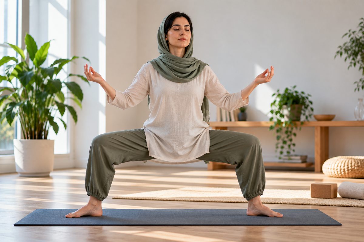 اوتکاتا کوناسانا یا وضعیت الهه برای تمرین مرتبط با چاکرای خاجی