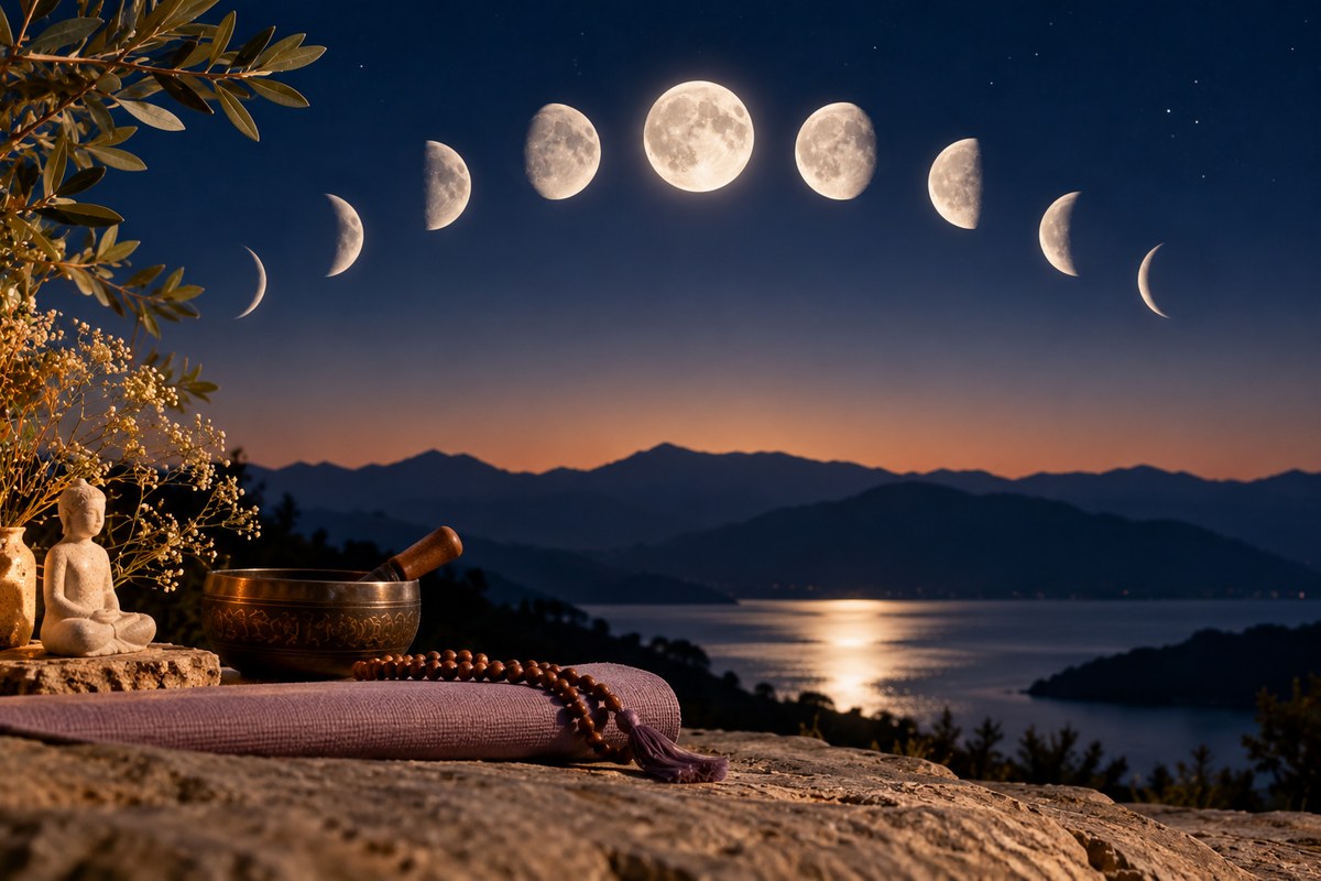 فضای مراقبه در شب و مراحل مختلف ماه